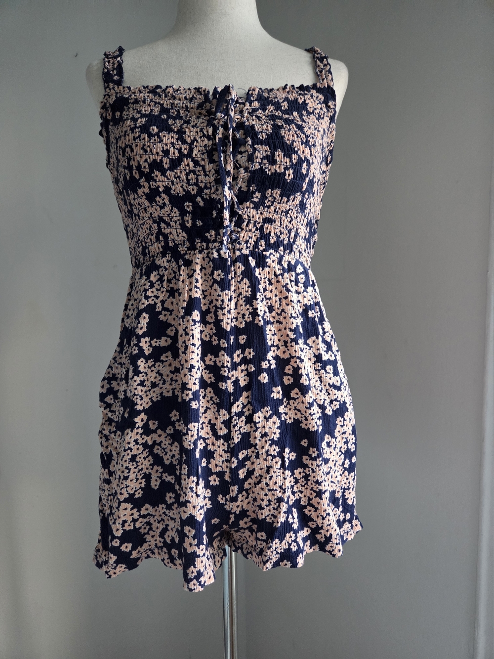 Lily Rose Navy & Light Pink Floral Mini Dress - Smocked Top